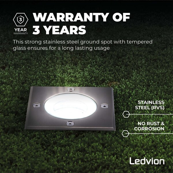Ledvion 3x LED Bodeneinbaustrahler Quadrat - IP67 - 5W - 6500K - 1m Kabel