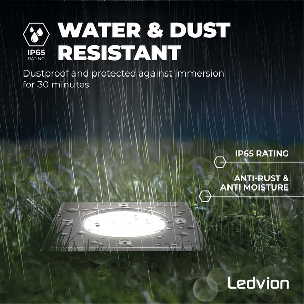 Ledvion 6x LED Bodeneinbaustrahler Quadrat - IP67 - 3W - 6500K - 1m Kabel