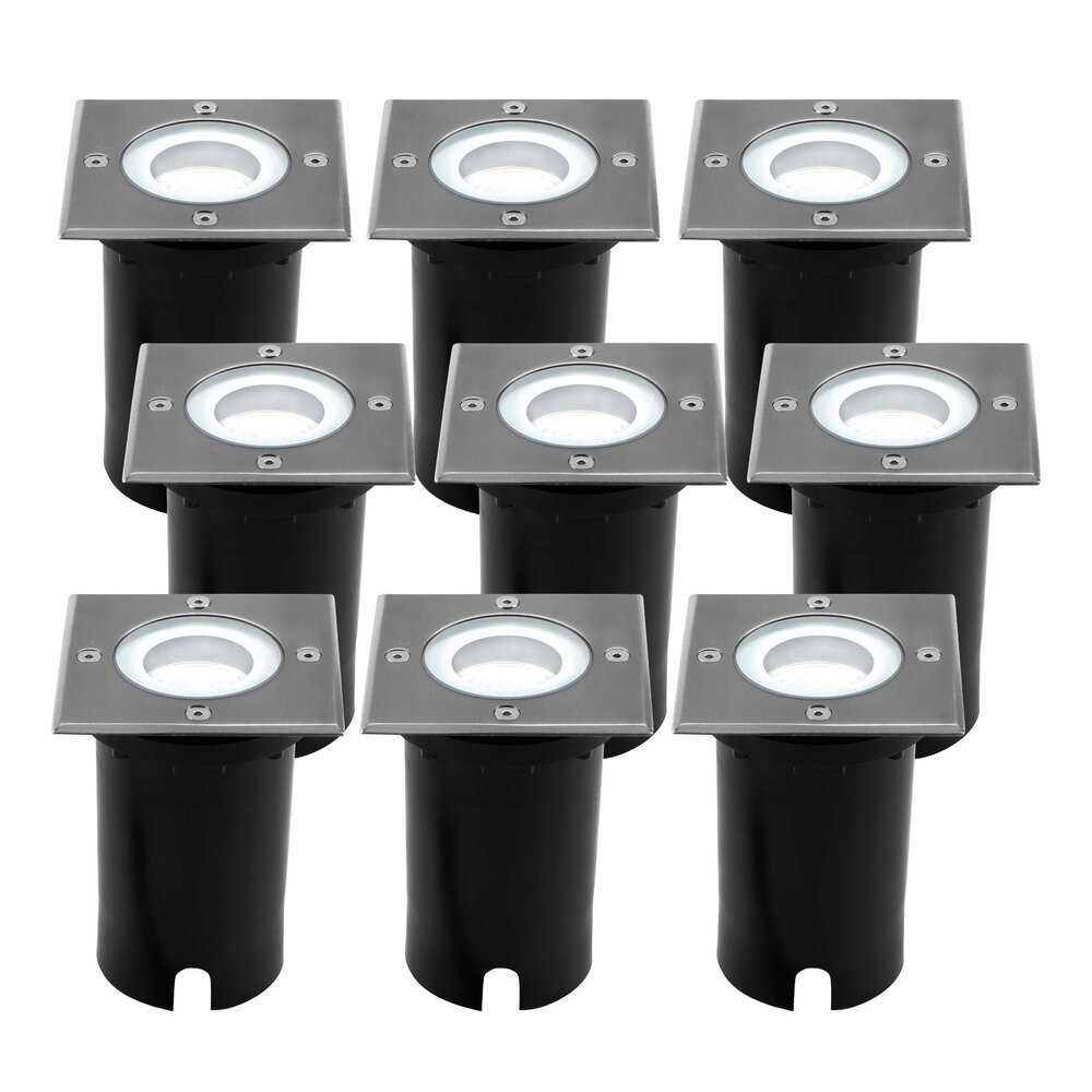 Ledvion 9x LED Bodeneinbaustrahler Quadrat - IP67 - 3W - 6500K - 1m Kabel