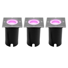 3x Smart LED Bodeneinbaustrahler Quadrat - IP67 - 5W - RGB+CCT - 1m Kabel