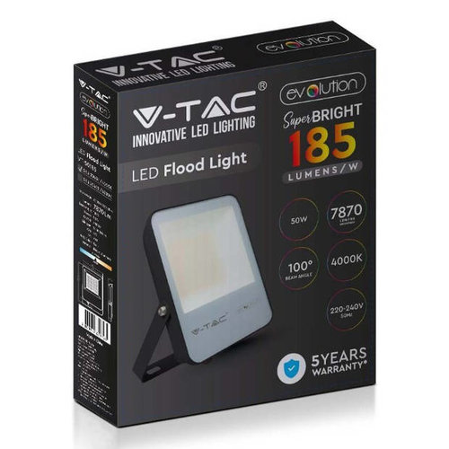 V-TAC LED Fluter 50W - 185 Lm/W - IP65 - 4000K - 5 Jahre Garantie