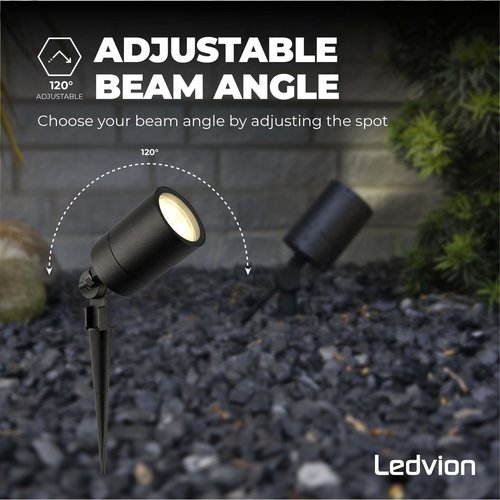 Ledvion 3x LED Gartenstrahler Aluminium - IP65 - GU10 Fassung - 2M Kabel - Schwarz