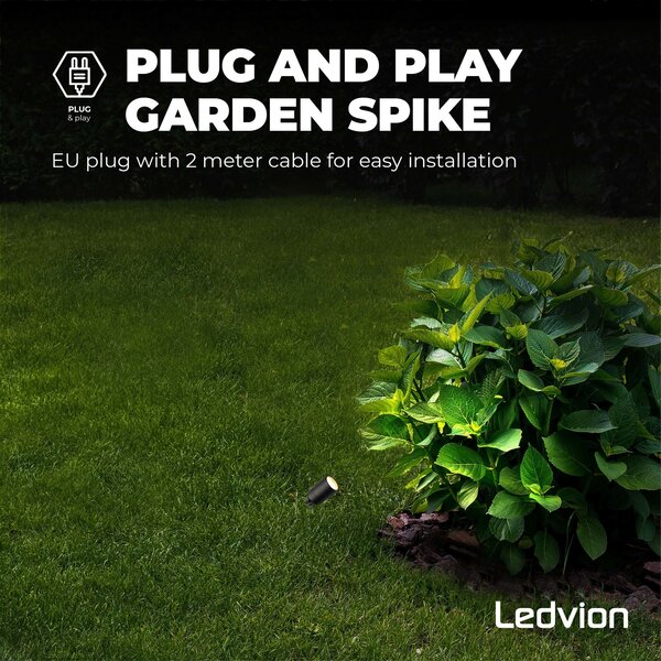 Ledvion 3x LED Gartenstrahler Aluminium - IP65 - GU10 Fassung - 2M Kabel - Schwarz