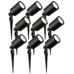 9x LED Gartenstrahler - IP65 - 5W - 4000K - 2M Kabel - Schwarz