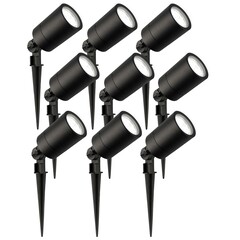 9x LED Gartenstrahler - IP65 - 5W - 6500K - 2M Kabel - Schwarz