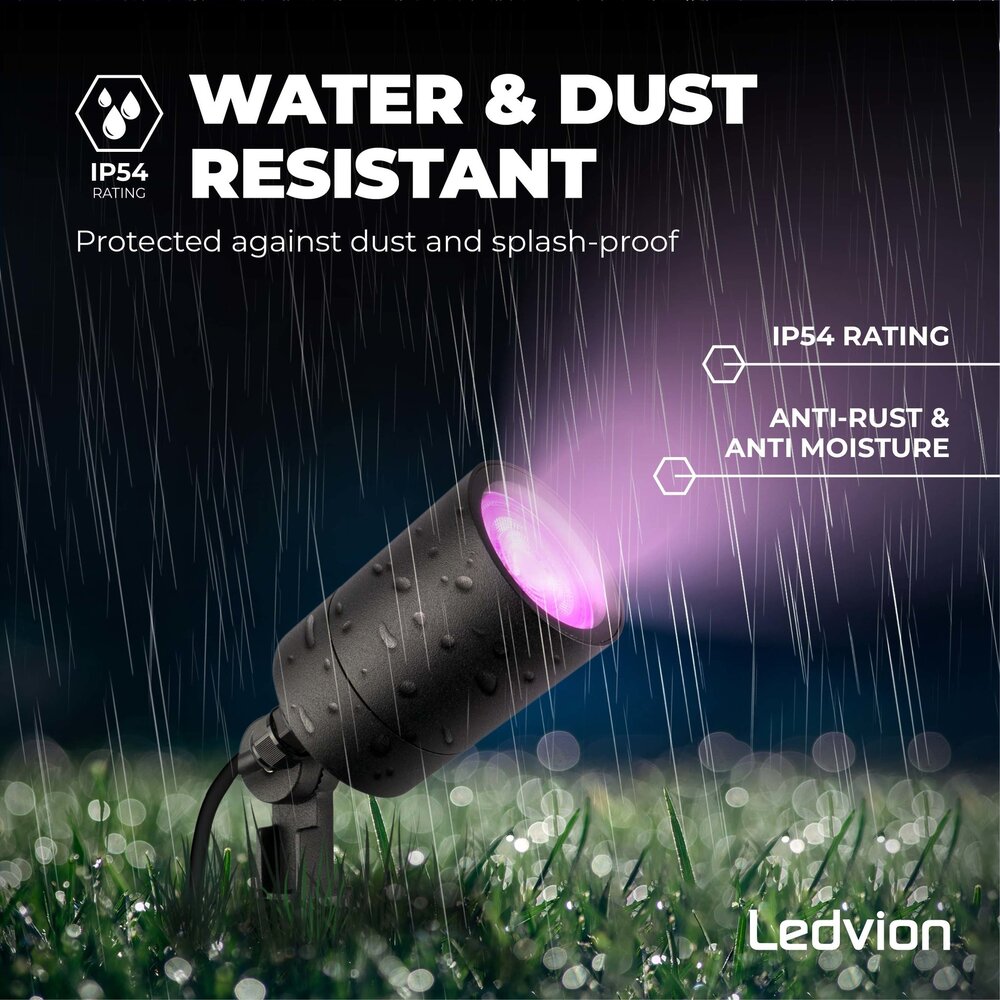 Ledvion Smart LED Gartenstrahler - IP65 - 4,9W - RGB+CCT - 2M Kabel - Schwarz