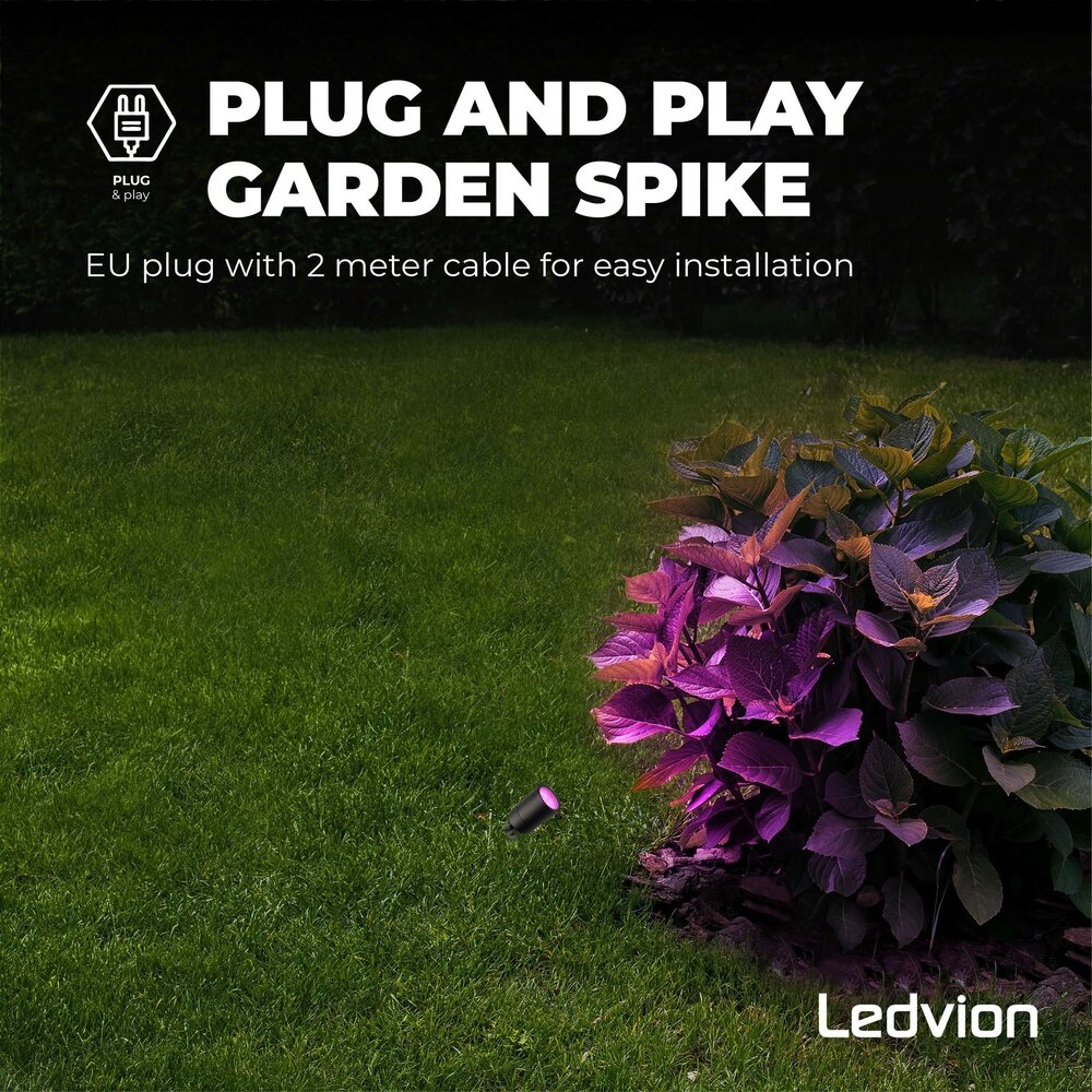 Ledvion 3x Smart LED Gartenstrahler - IP65 - 4,9W - RGB+CCT - 2M Kabel - Schwarz