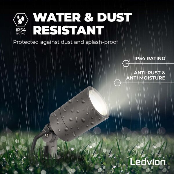 Ledvion LED Gartenstrahler - IP65 - 5W - 4000K - 2M Kabel - Anthrazit