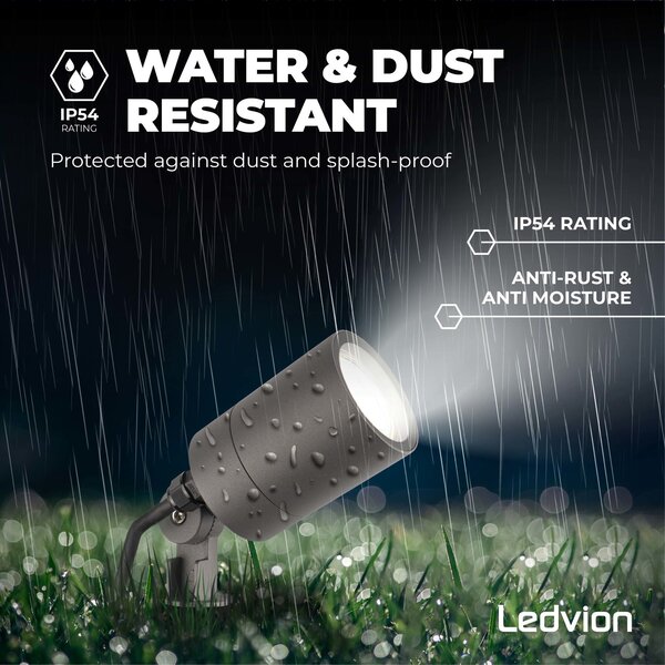 Ledvion LED Gartenstrahler - IP65 - 5W - 6500K - 2M Kabel - Anthrazit