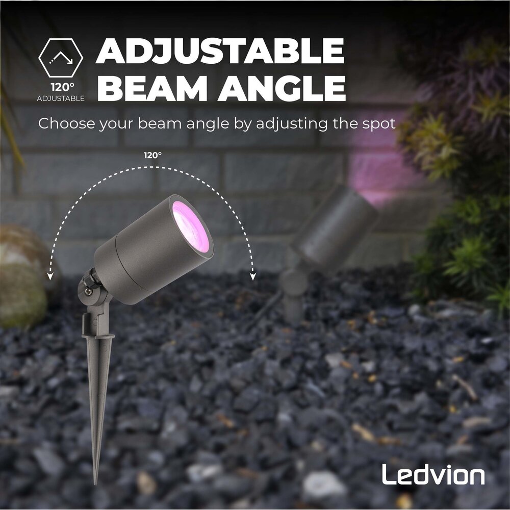 Ledvion 6x Smart LED Gartenstrahler - IP65 - 4,9W - RGB+CCT - 2M Kabel - Anthrazit