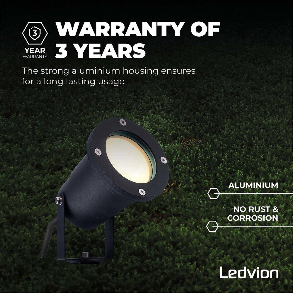 Ledvion 6x LED Gartenstrahler Aluminium - IP65 - 5W - 2700K -  1M Kabel