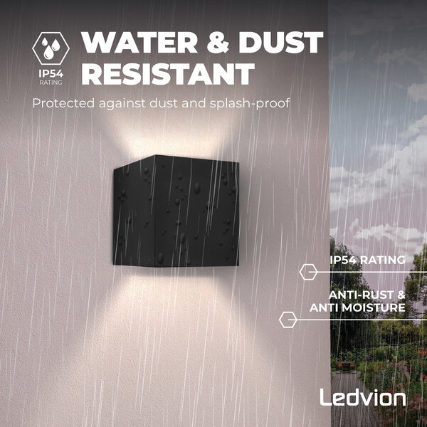 Ledvion LED Wandleuchte - Dimmbar - IP54 - 6W - 3000K - Schwarz  - Innen- und Außenbereich
