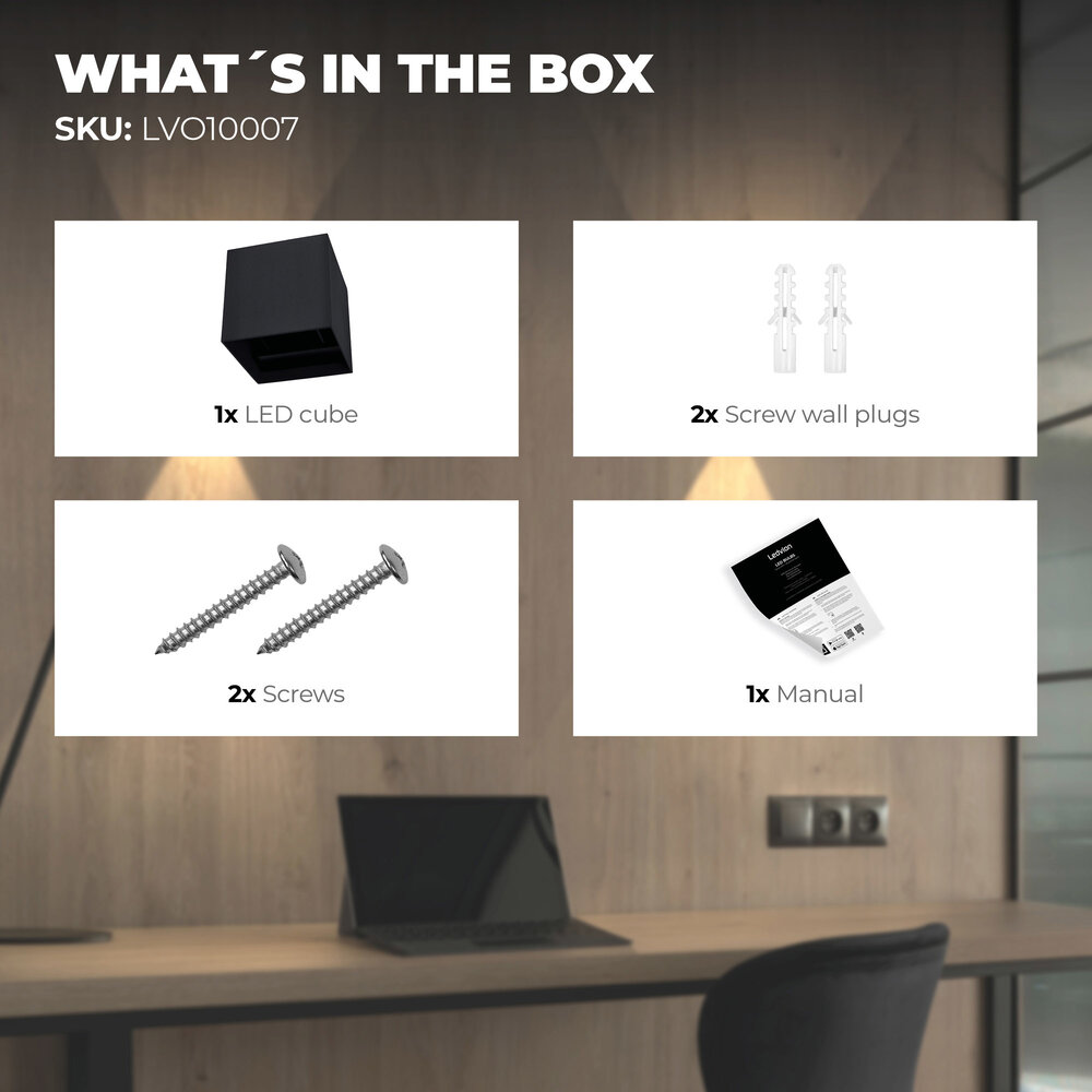 Ledvion LED Wandleuchte - Dimmbar - IP54 - 6W - 3000K - Schwarz  - Innen- und Außenbereich