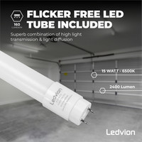 LED Feuchtraumleuchte 150CM - 15W - 2400 Lumen - 160Lm/W - 6500K - IP65 - Inkl. LED Röhre Ledvion LED Feuchtraumleuchte 150CM - 15W - 2400 Lumen - 160Lm/W - 6500K - IP65 - Inkl. LED Röhre