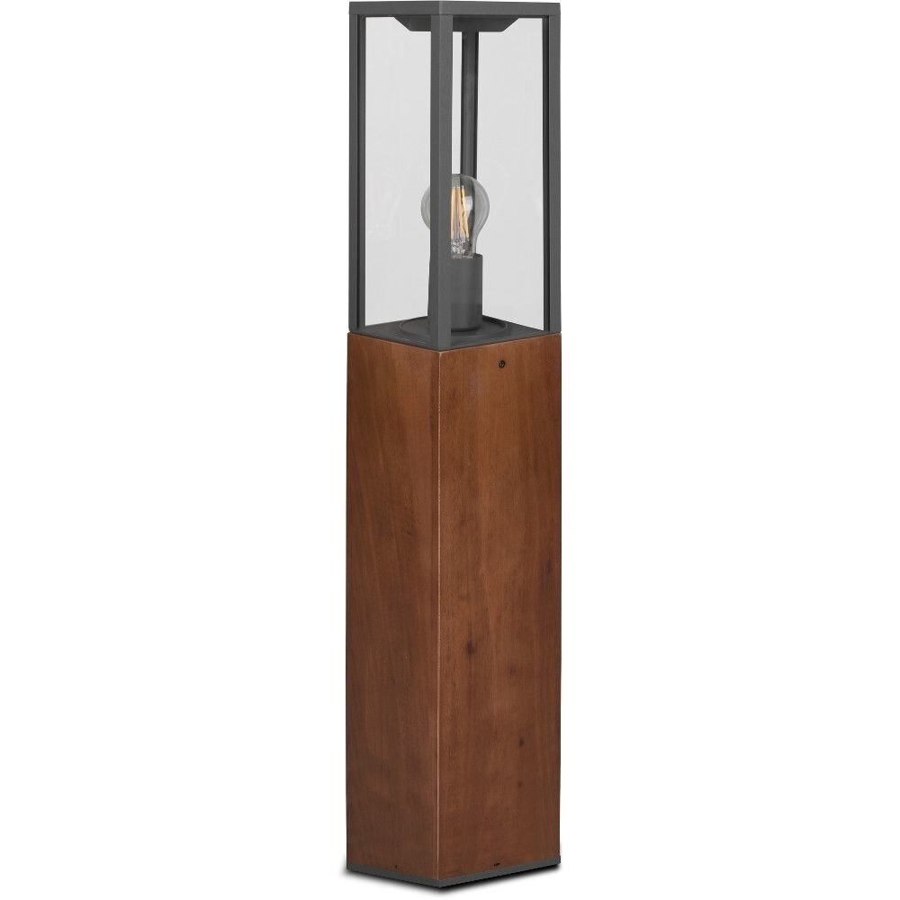 Trio Leuchten Außenlampe Stehend - E27 Fassung - 80 cm - IP44 - Garonne - Anthrazit mit Holz