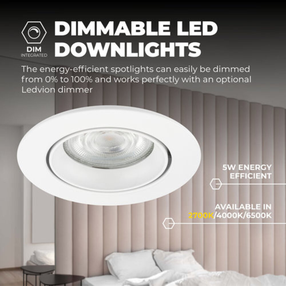 Ledvion Dimmbare LED Einbaustrahler Weiß - Rio - 3W - 2700K - ø85mm