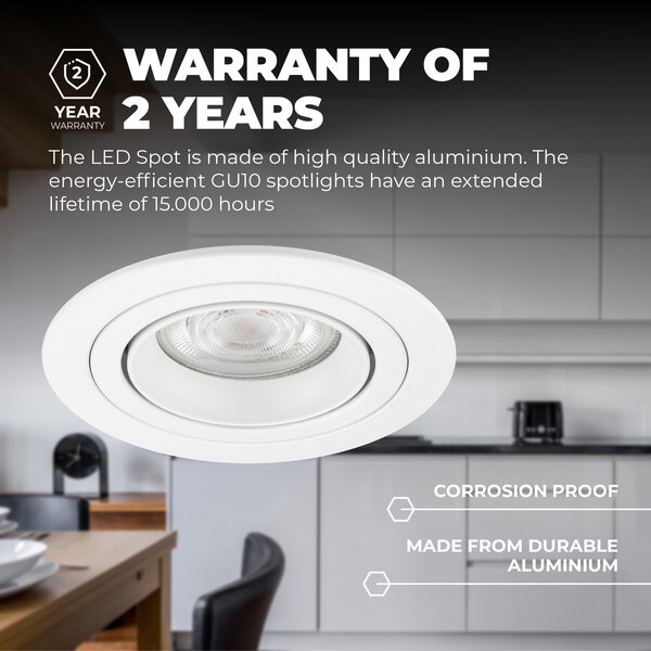 Ledvion Dimmbare LED Einbaustrahler Weiß - Tokyo - 3W - 2700K - ø92mm - 6 Pack