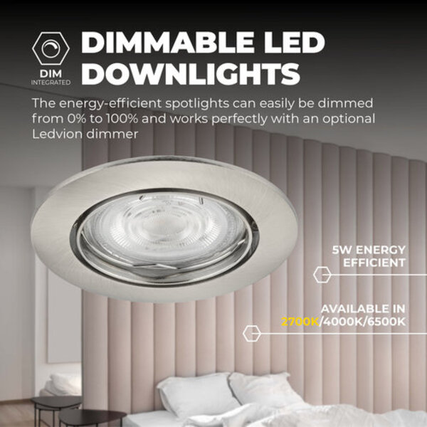 Ledvion Dimmbare LED Einbaustrahler Edelstahl - Amsterdam - 5W - 2700K - ø82mm