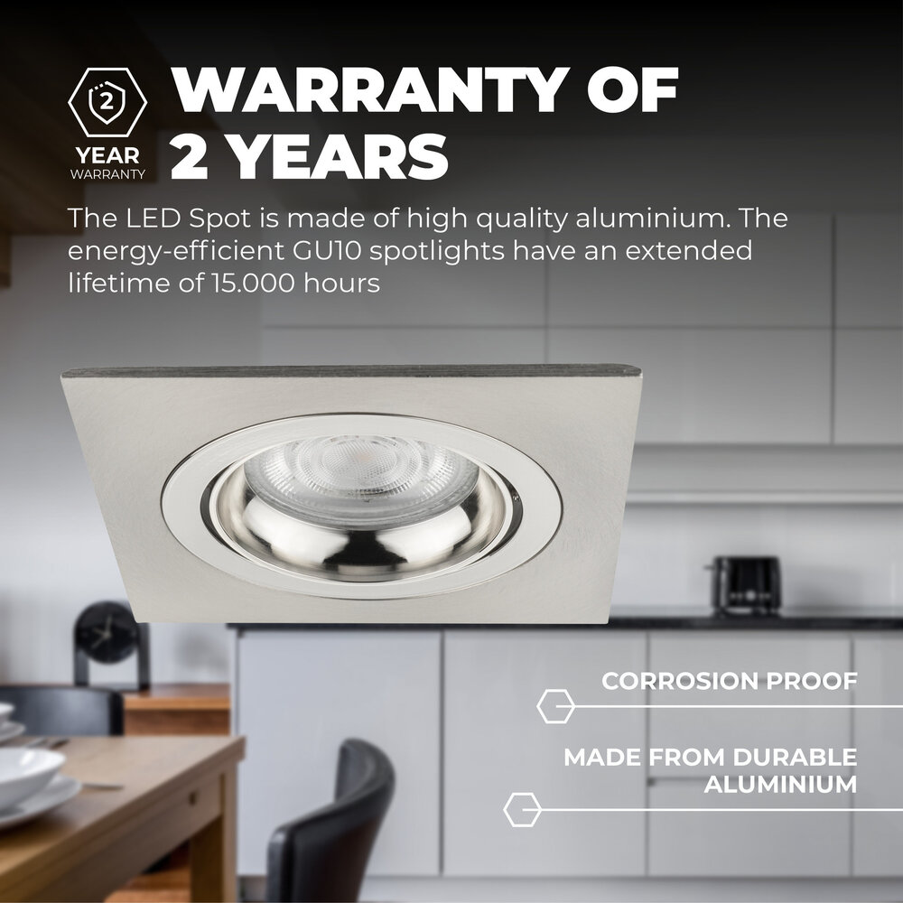 Ledvion Dimmbare LED Einbaustrahler Edelstahl - Sevilla - 3W - 2700K - 92mm - Quadrat - 6 Pack