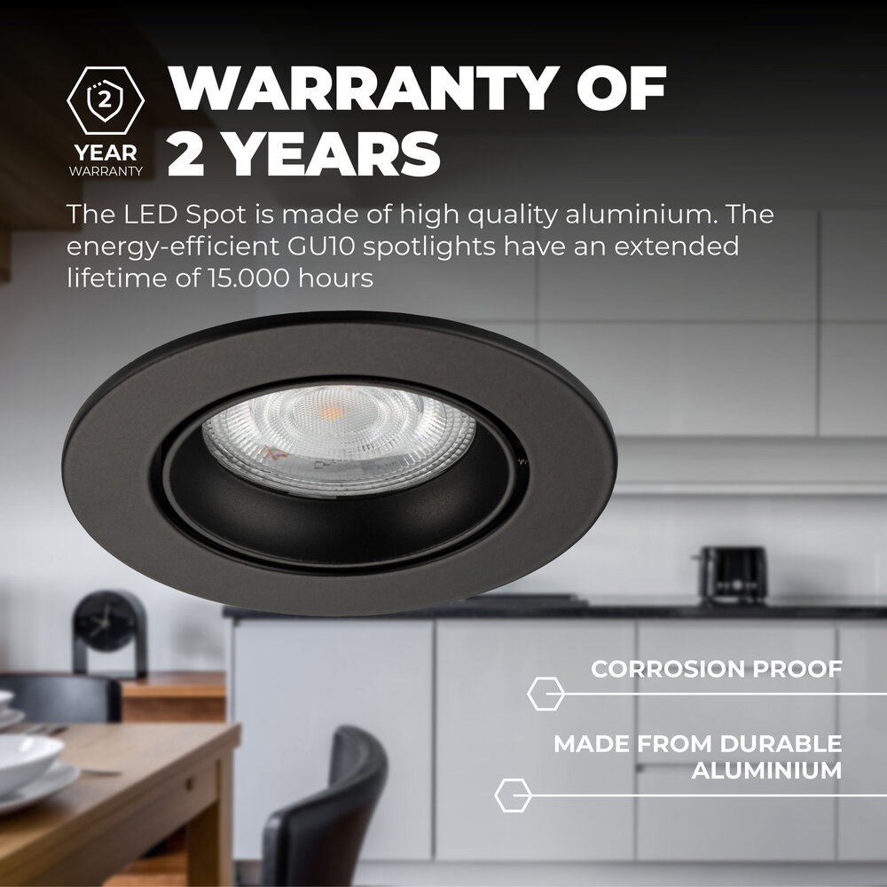 Ledvion Dimmbare LED Einbaustrahler Schwarz - Rio - 3W - 4000K - ø85mm - 6 Pack
