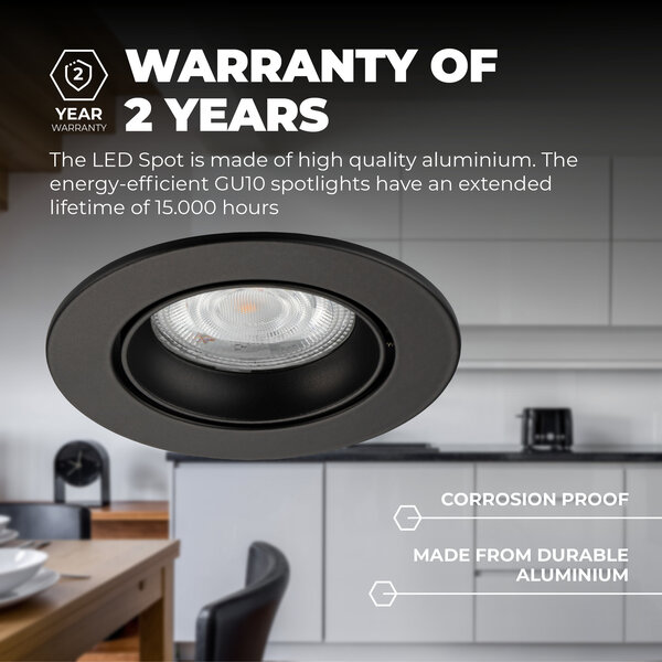 Ledvion Dimmbare LED Einbaustrahler Schwarz - Rio - 3W - 4000K - ø85mm - 6 Pack