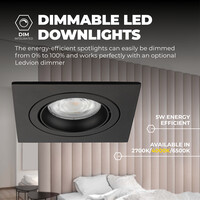 Ledvion Dimmbare LED Einbaustrahler Schwarz - Sevilla - 5W - 4000K - 92mm - Quadrat