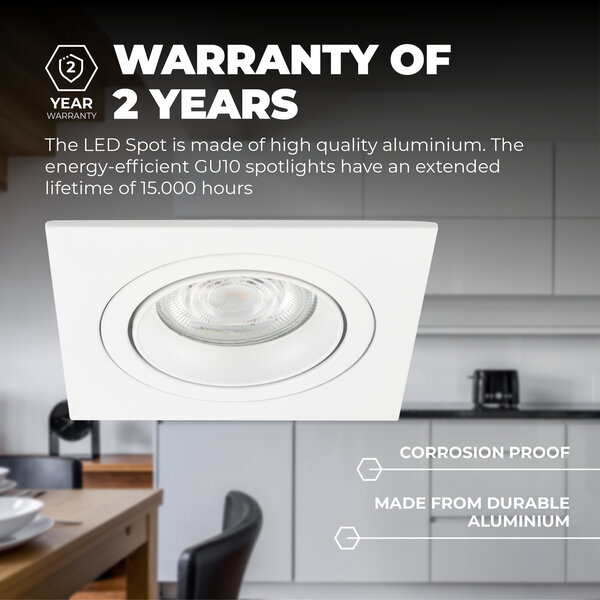 Ledvion Dimmbare LED Einbaustrahler Weiß - Sevilla - 3W - 4000K - 92mm - Quadrat - 6 Pack