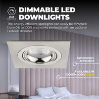 Ledvion Dimmbare LED Einbaustrahler Edelstahl - Sevilla - 5W - 6500K - 92mm - Quadrat