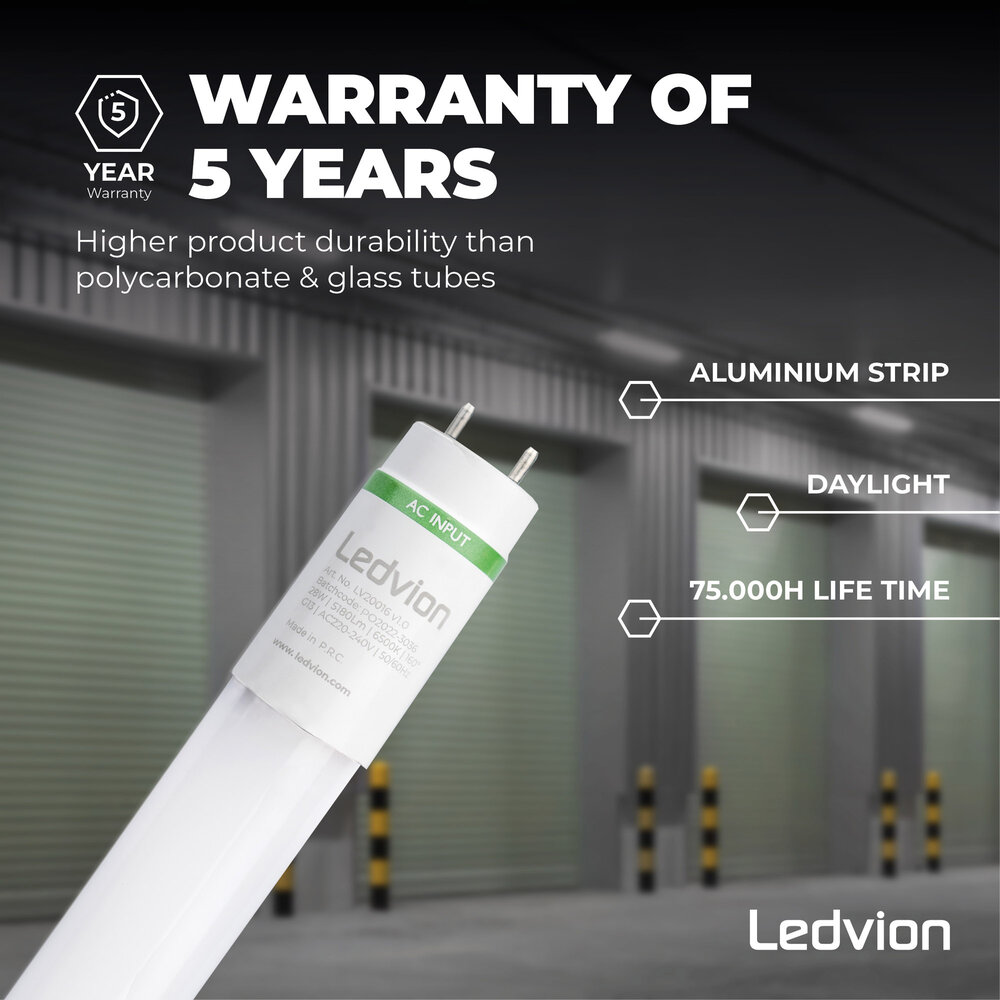 Ledvion LED Röhre 150CM - 28W - 6500K - 185 Lm/W - High Efficiency - Energieetikette B