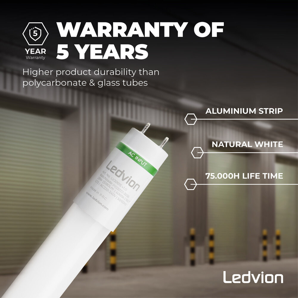 Ledvion LED Röhre 150CM - 28W - 4000K - 185 Lm/W - High Efficiency - Energieetikette B