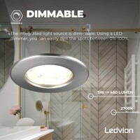 Ledvion Dimmbare LED Einbaustrahler Edelstahl - IP65 - 5W - 2700K - 5 Jahre Garantie - Geeignet für das Badezimmer