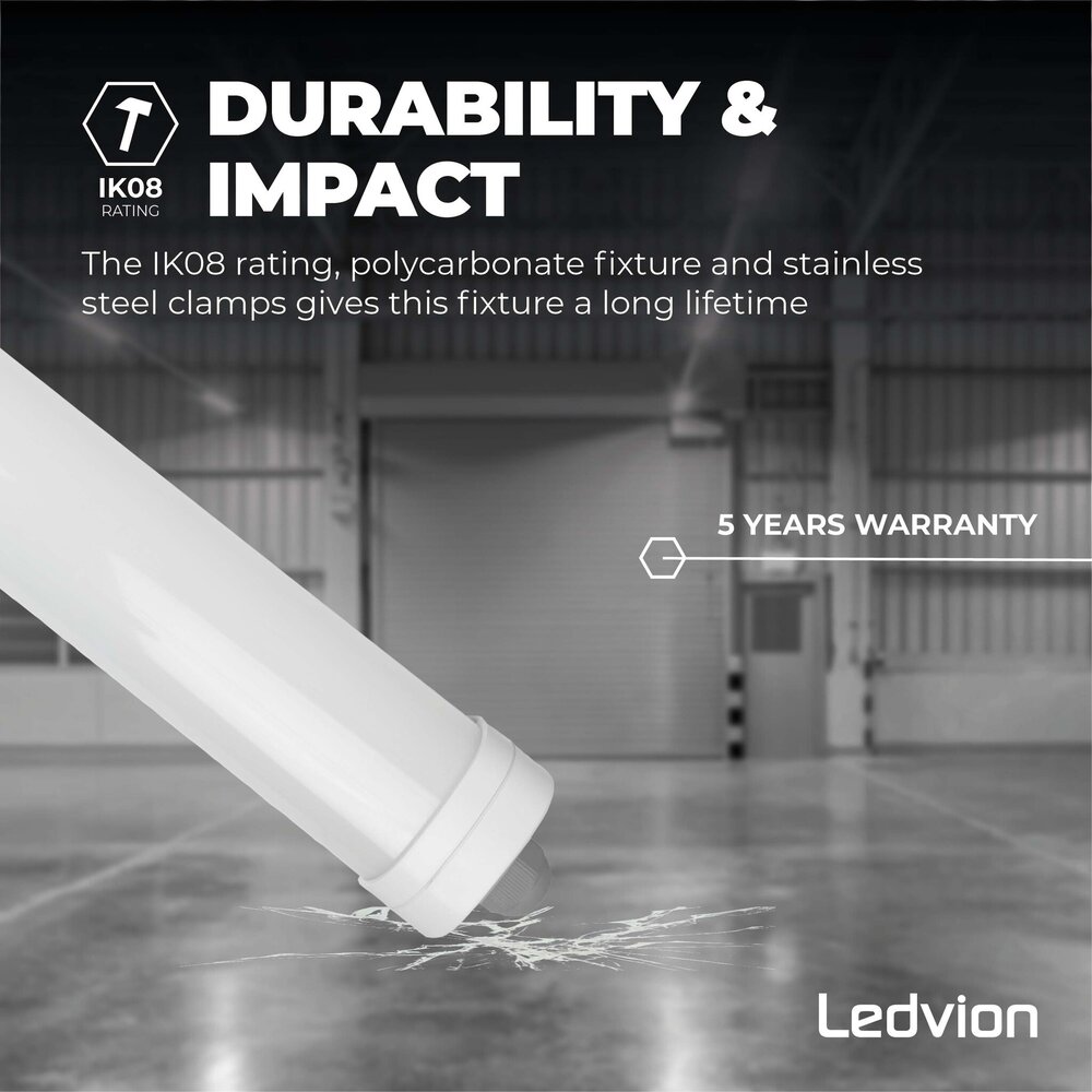 Ledvion 3-Pack LED Feuchtraumleuchten 150 cm - Samsung LED - IP65 - 48W - 140 lm/W - 4000K - Verlinkbar - 5 Jahre Garantie