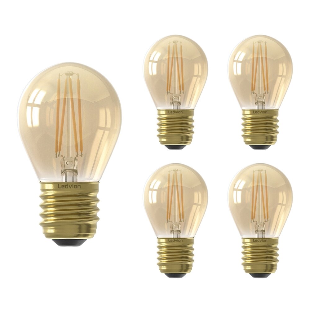 Ledvion 5x E27 LED Lampe Filament - 1W - 2100K - 50 Lumen - Gold