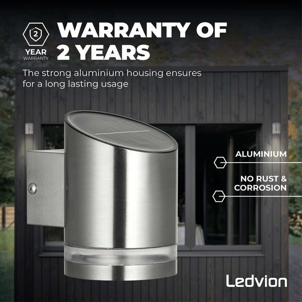 Ledvion Solar Wandleuchte Elara - 3000K - IP44 - Edelstahl