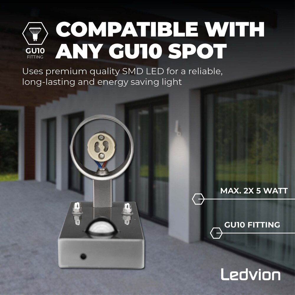 Ledvion LED Wandleuchte mit Sensor - IP44 - Edelstahl - GU10 Fassung