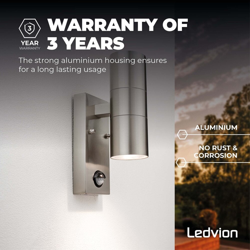 Ledvion LED Wandleuchte mit Sensor - IP44 - Edelstahl - GU10 Fassung