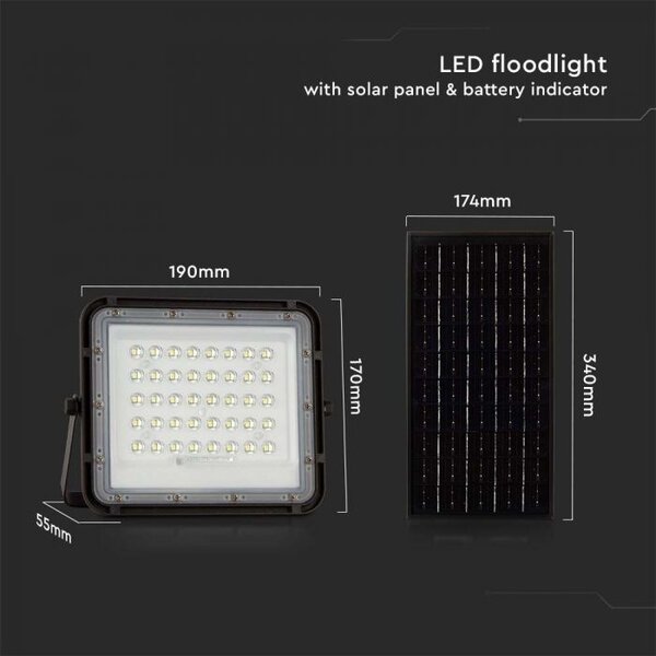 V-TAC Solar LED Fluter - 800 lumen - 4000K - IP65 - 6000mah