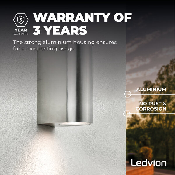 Ledvion LED Wandleuchte - Dimmbar - IP54 - GU10 Fassung - Up & Down - Edelstahl  - Innen- und Außenbereich - Santa Barbara