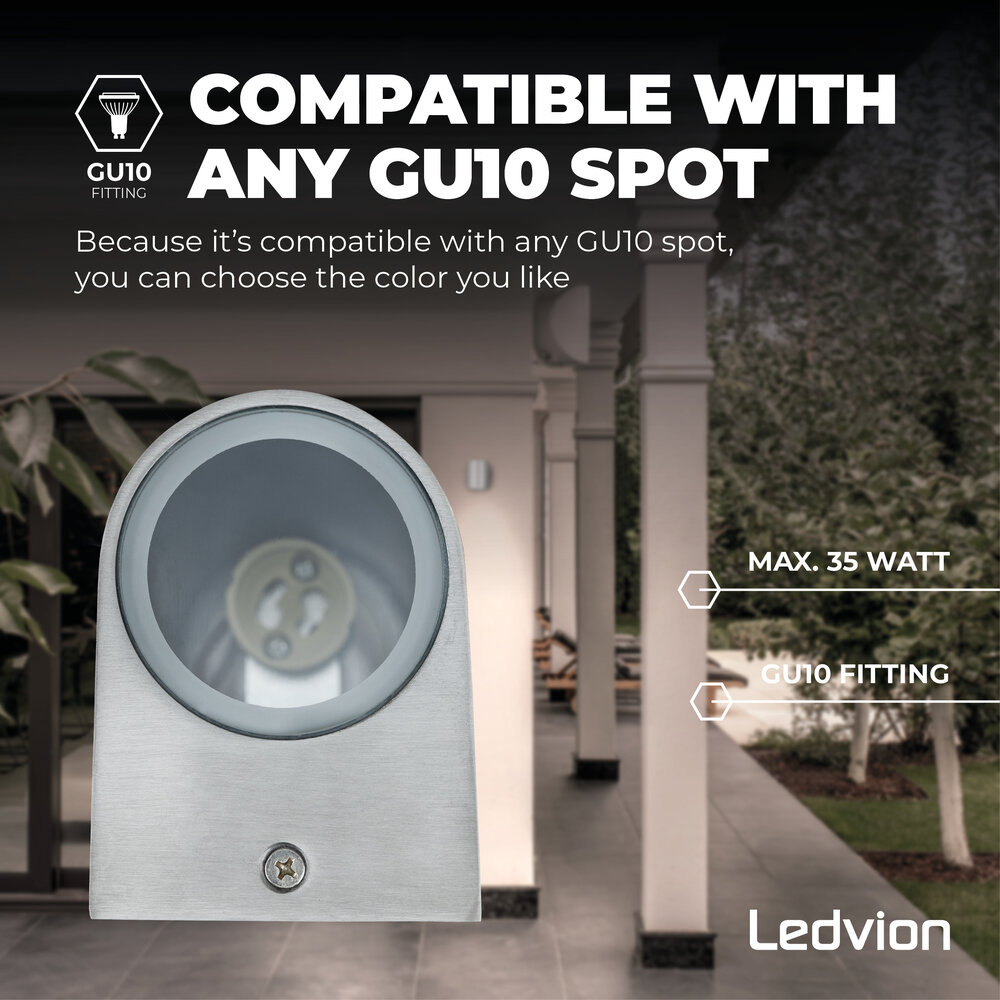 Ledvion LED Wandleuchte - Dimmbar - IP54 - GU10 Fassung - Edelstahl  - Innen- und Außenbereich - Sacramento