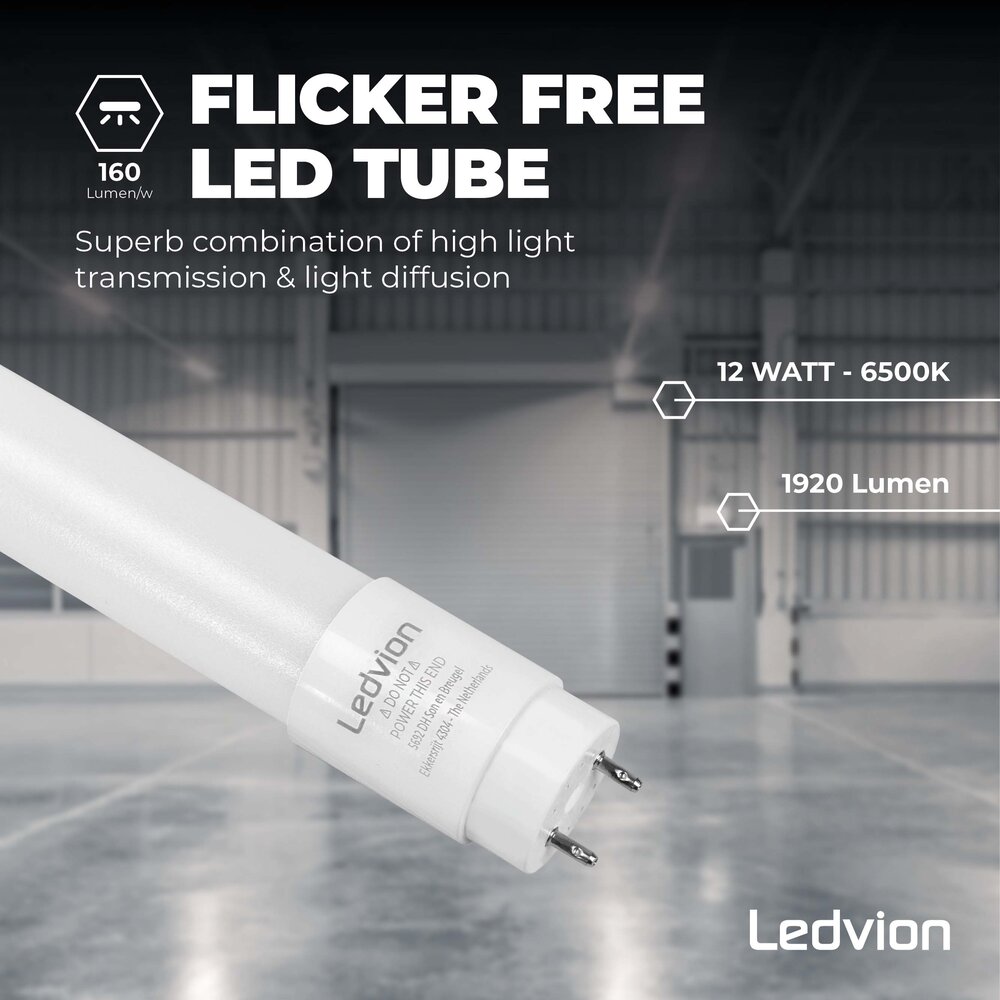 Ledvion LED Röhre 120CM - 12W - 6500K - 1920 Lumen - High Efficiency 