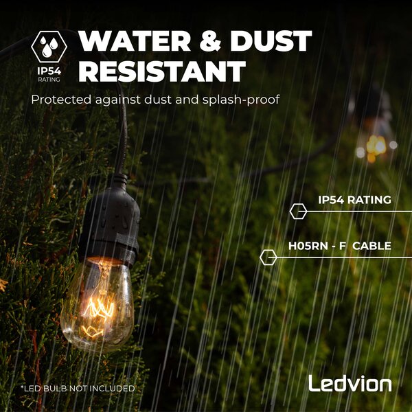 Ledvion 5m LED String Light - IP65 Lichterkette Außenbereich - Verknüpfbar - E27-Fassungen