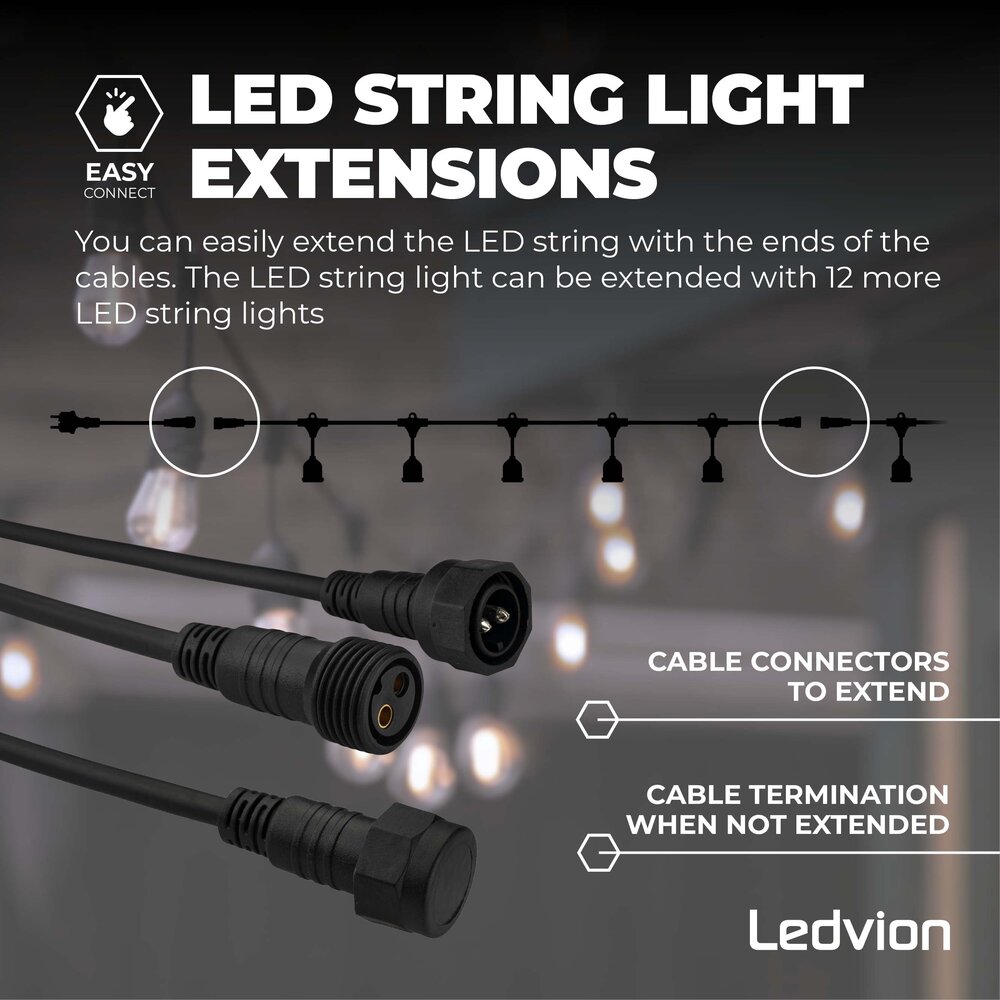 Ledvion 30m LED String Light + 3m Anschlusskabel - IP65 - Verknüpfbar - inkl. 30 LEDs