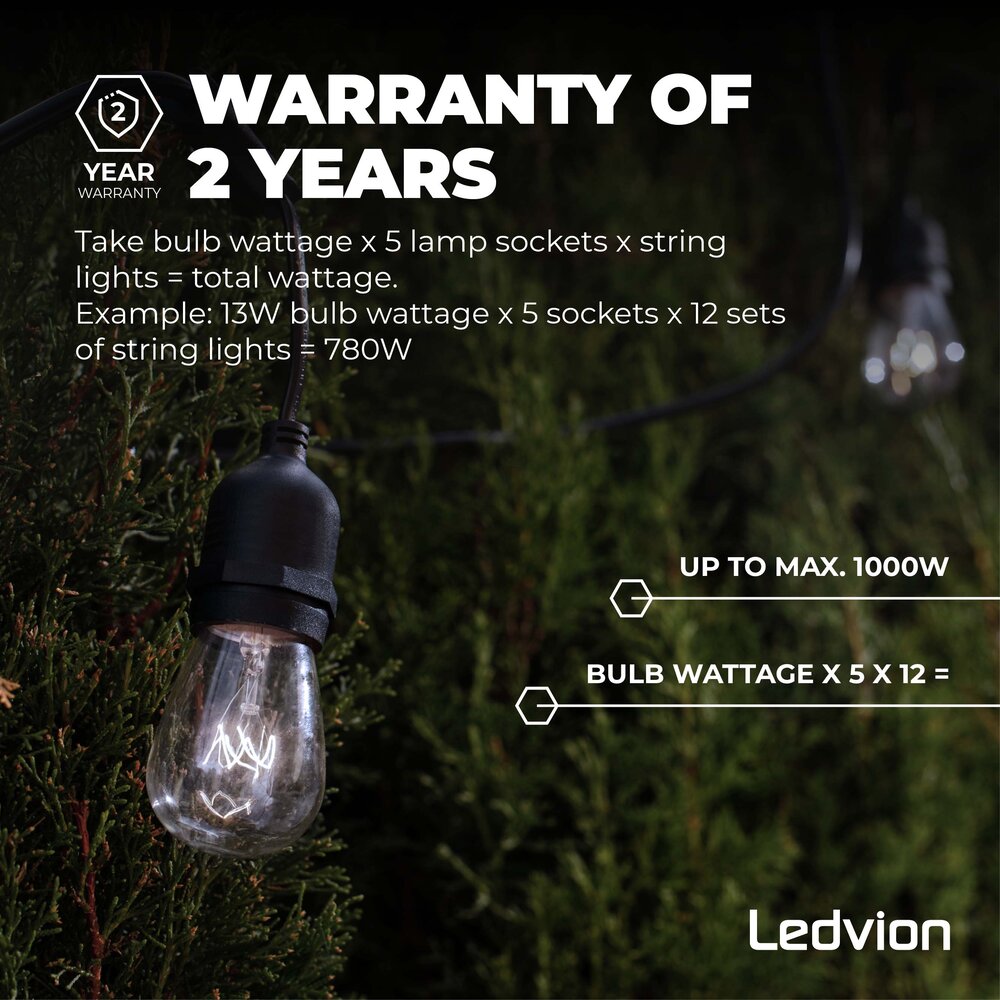 Ledvion 40m LED String Light + 3m Anschlusskabel - IP65 - Verknüpfbar - inkl. 40 LEDs