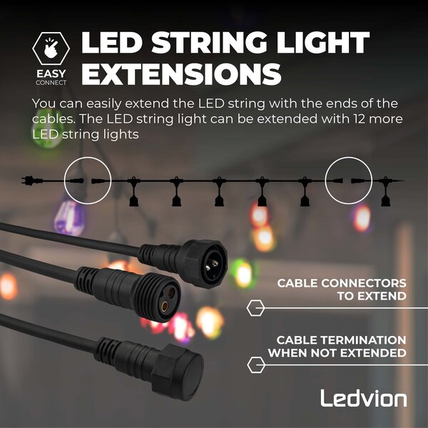 Ledvion 35m LED String Light + 3m Anschlusskabel - IP65 - Verknüpfbar - inkl. 35 LEDs