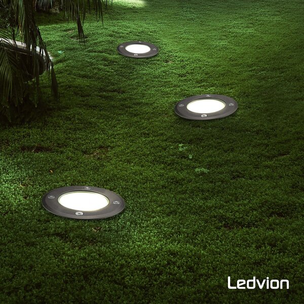 Ledvion 9x LED Bodeneinbaustrahler Rund - IP67 - 5W - 2700K - 1m Kabel - Schwarz