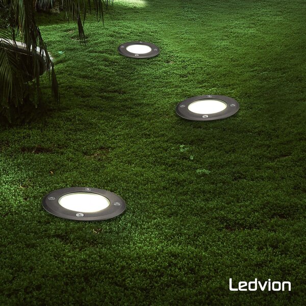 Ledvion 6x LED Bodeneinbaustrahler Rund - IP67 - 3W - 4000K - 1m Kabel - Schwarz