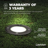 Ledvion 6x LED Bodeneinbaustrahler Rund - IP67 - 3W - 4000K - 1m Kabel - Schwarz
