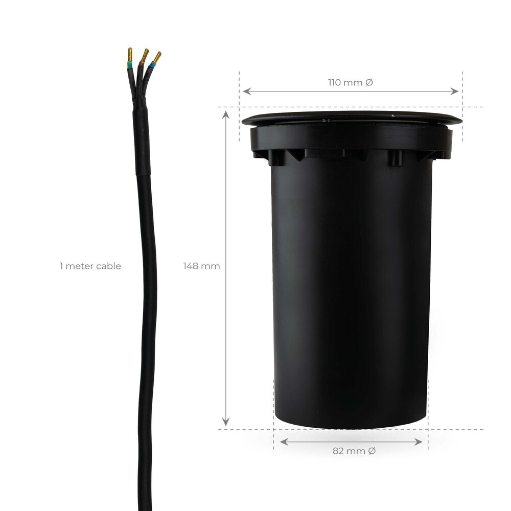 Ledvion 6x LED Bodeneinbaustrahler Rund - IP67 - 3W - 4000K - 1m Kabel - Schwarz