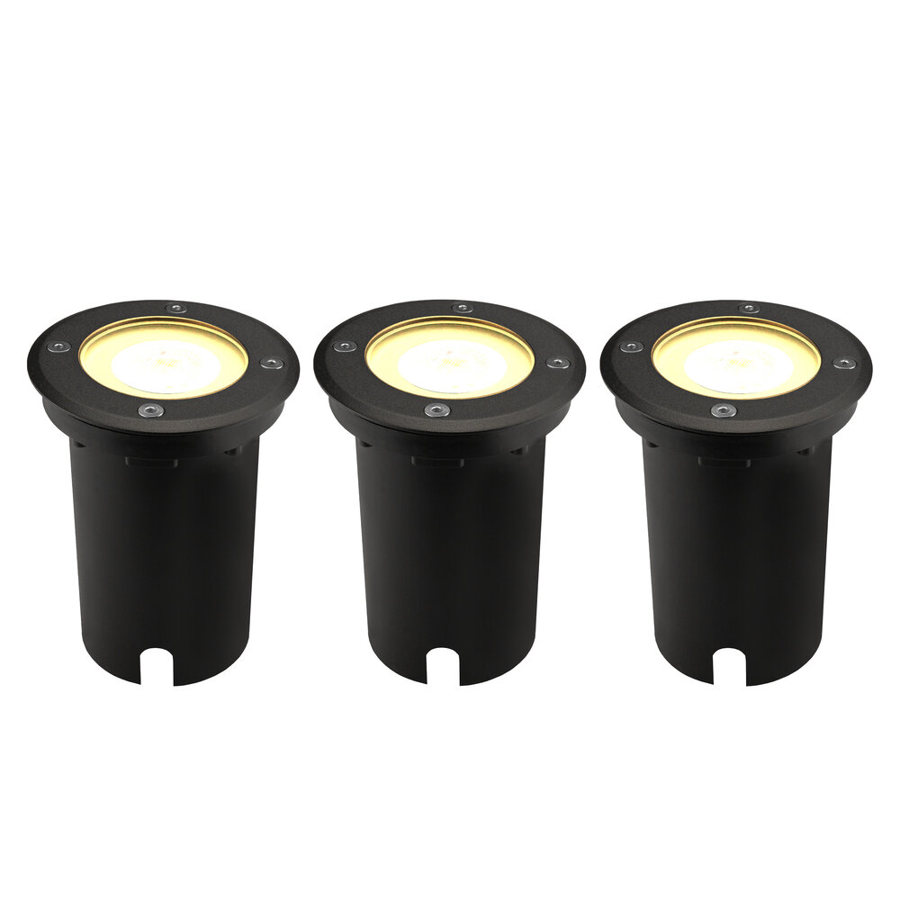 Ledvion 3x LED Bodeneinbaustrahler Rund - IP67 - 3W - 2700K - 1m Kabel - Schwarz