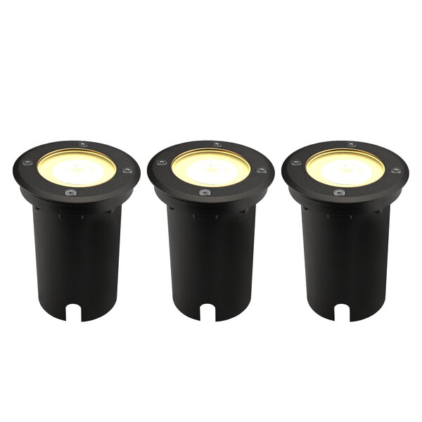 Ledvion 3x LED Bodeneinbaustrahler Rund - IP67 - 3W - 2700K - 1m Kabel - Schwarz